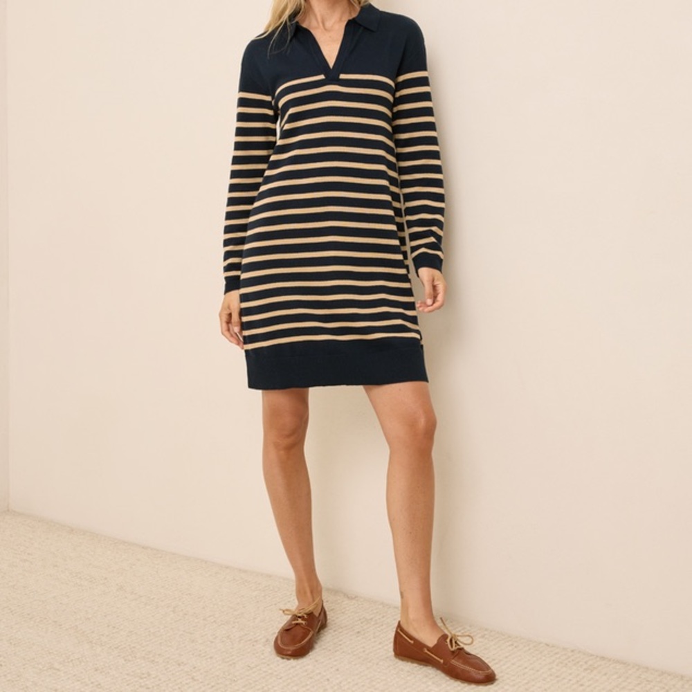 Pact Organic Classic Fine Knit Collared Sweater Dress Medium